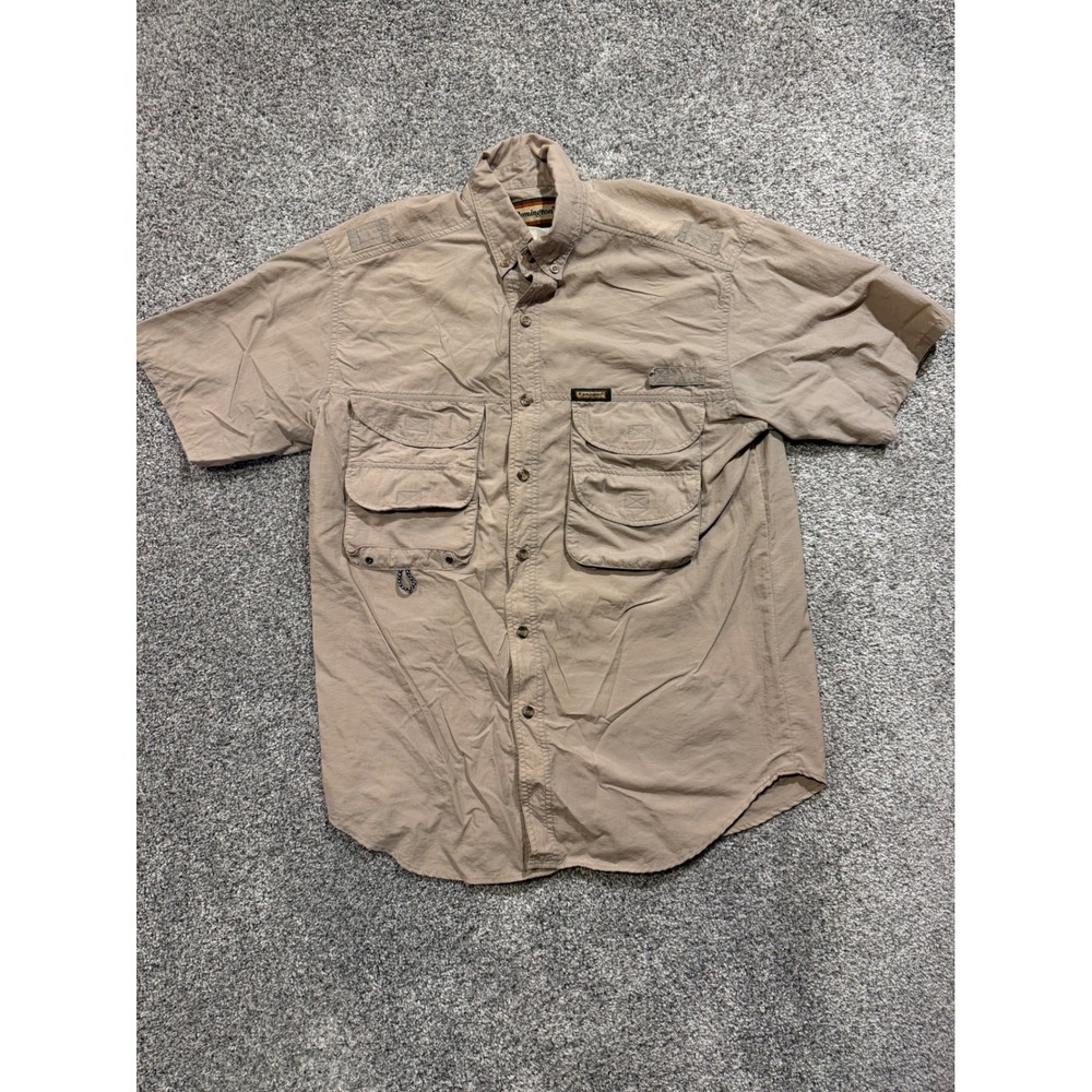 Remington Shirt Mens Large *‎ Khaki Tan Fishing Short Sleeve Ventilated Hiking *